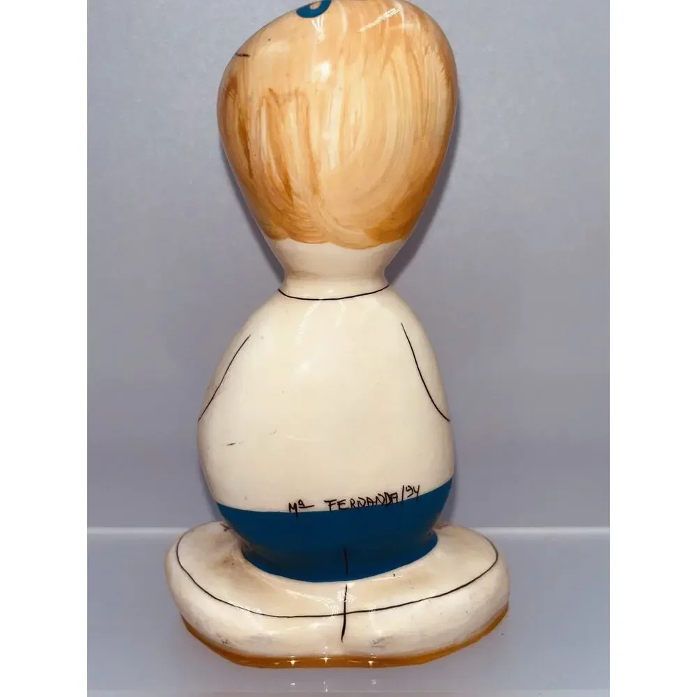 Vintage Rock Heads Figurine Girl Blonde Signed 1994 With Teddy Bear Ma Fernanda